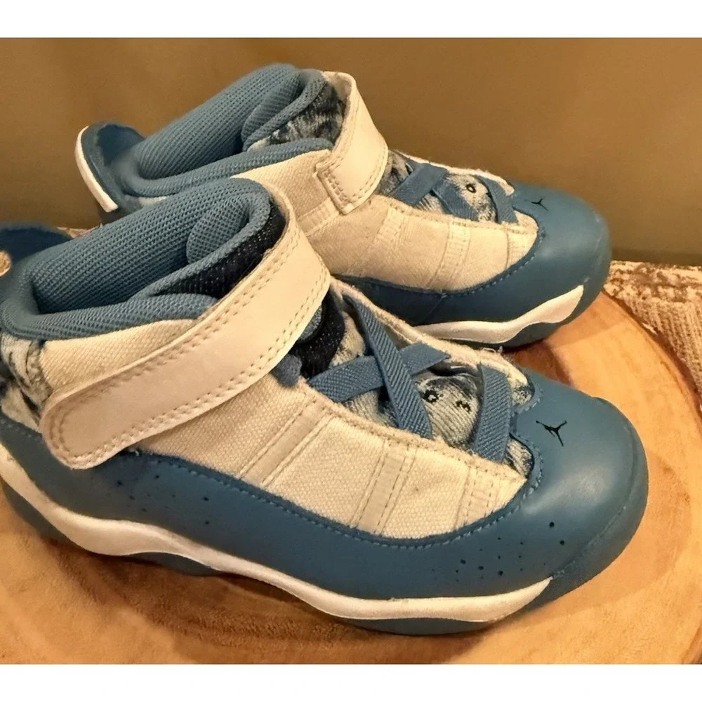 Jordan 6 Rings Tennis Shoes Toddler‎ Size 10C Blue White Dutch DM8954-100 VGUC